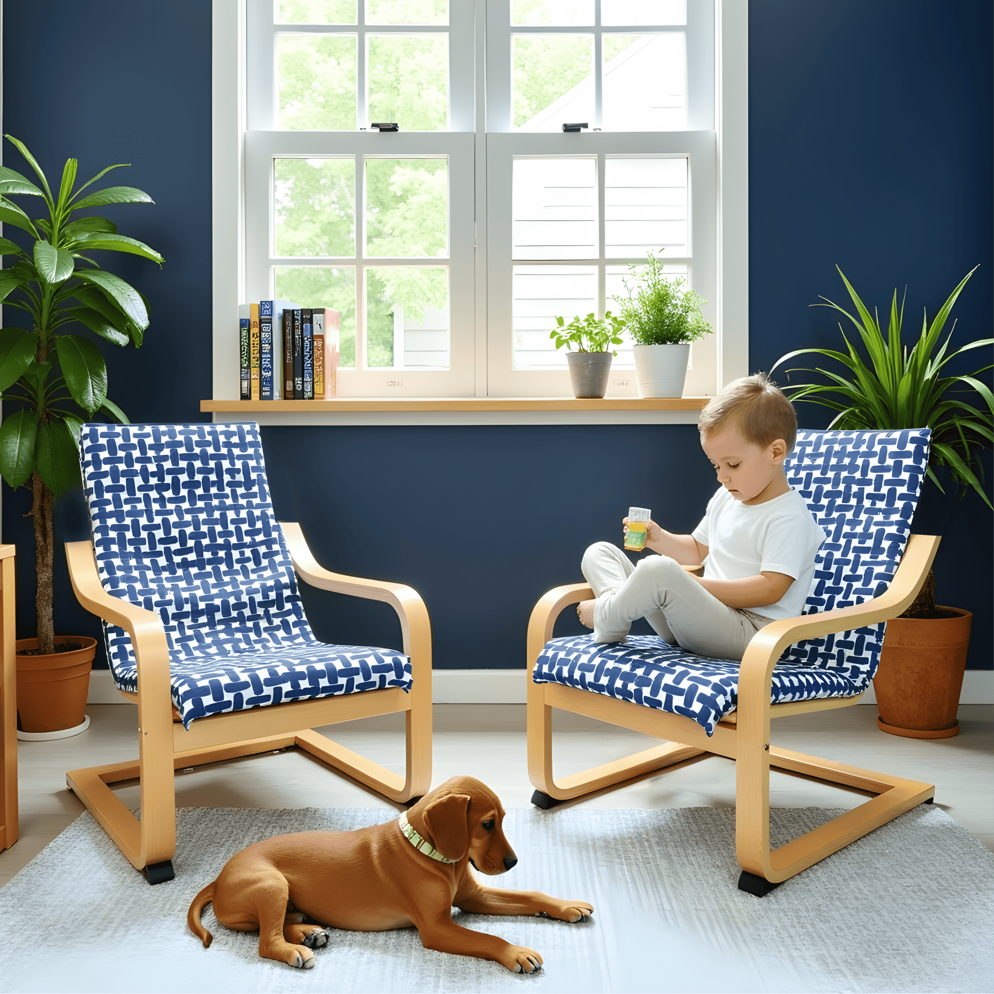 Blue Abstract Print Cushion Cover, Compatible with IKEA Children's Poang from PriceLows™