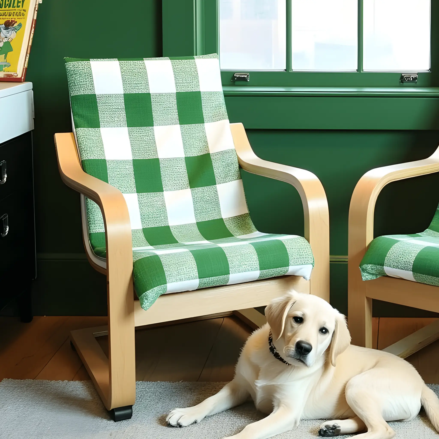 Green Check Slipcover, Compatible with IKEA Children's Poang Chair from PriceLows™