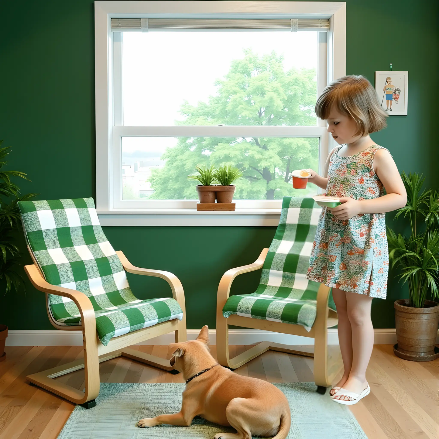 Green Check Slipcover, Compatible with IKEA Children's Poang Chair from PriceLows™