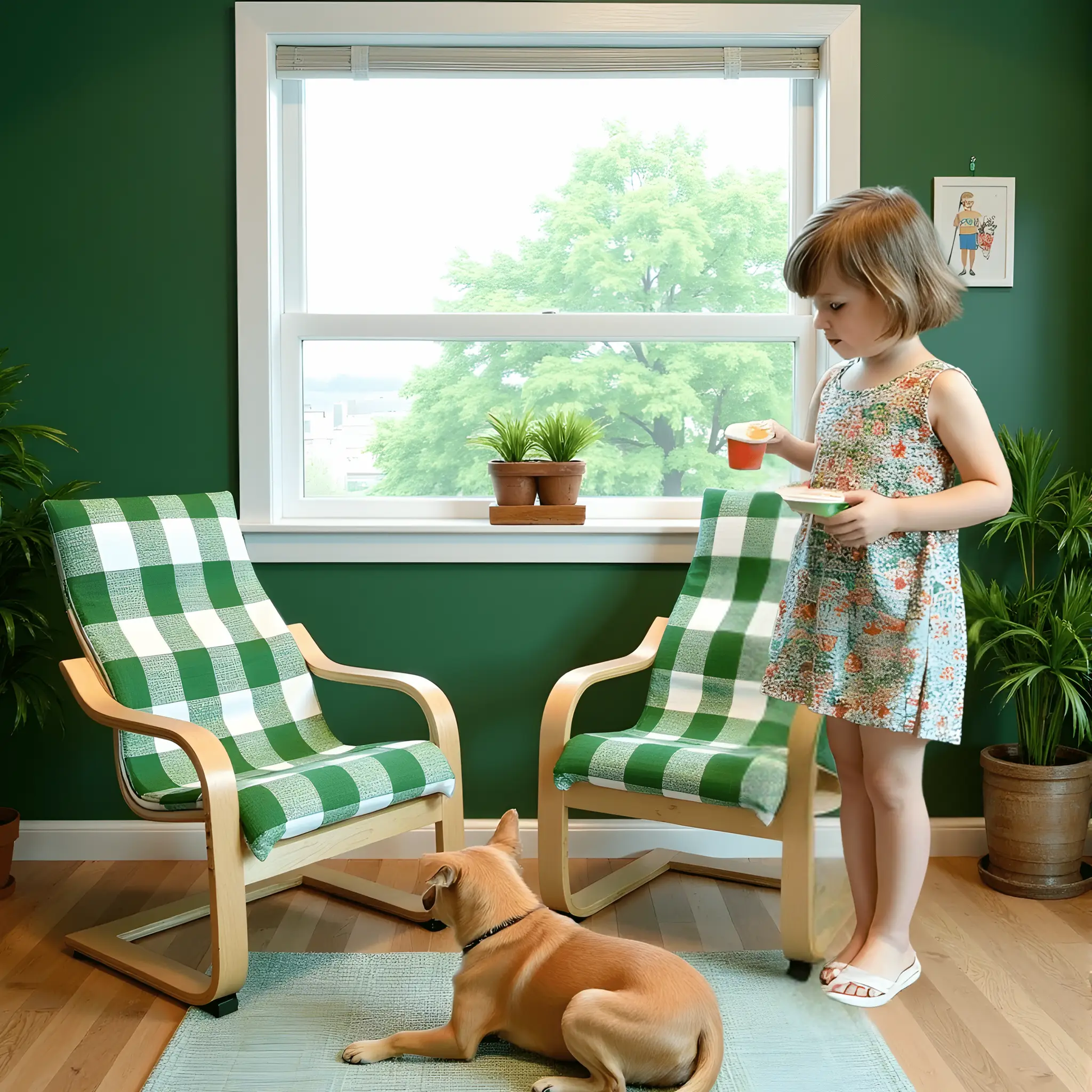 Green Check Slipcover, Compatible with IKEA Children's Poang Chair from PriceLows™