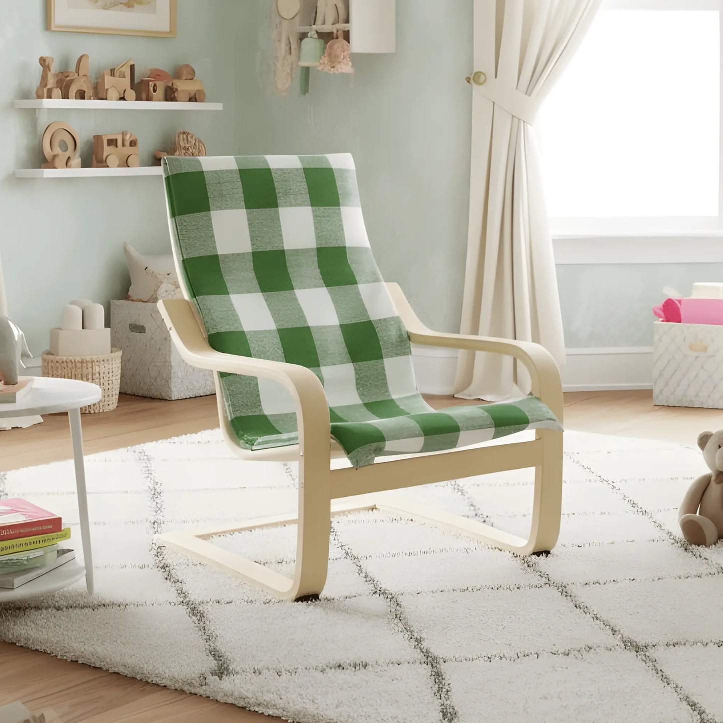 Green Check Slipcover, Compatible with IKEA Children's Poang Chair from PriceLows™