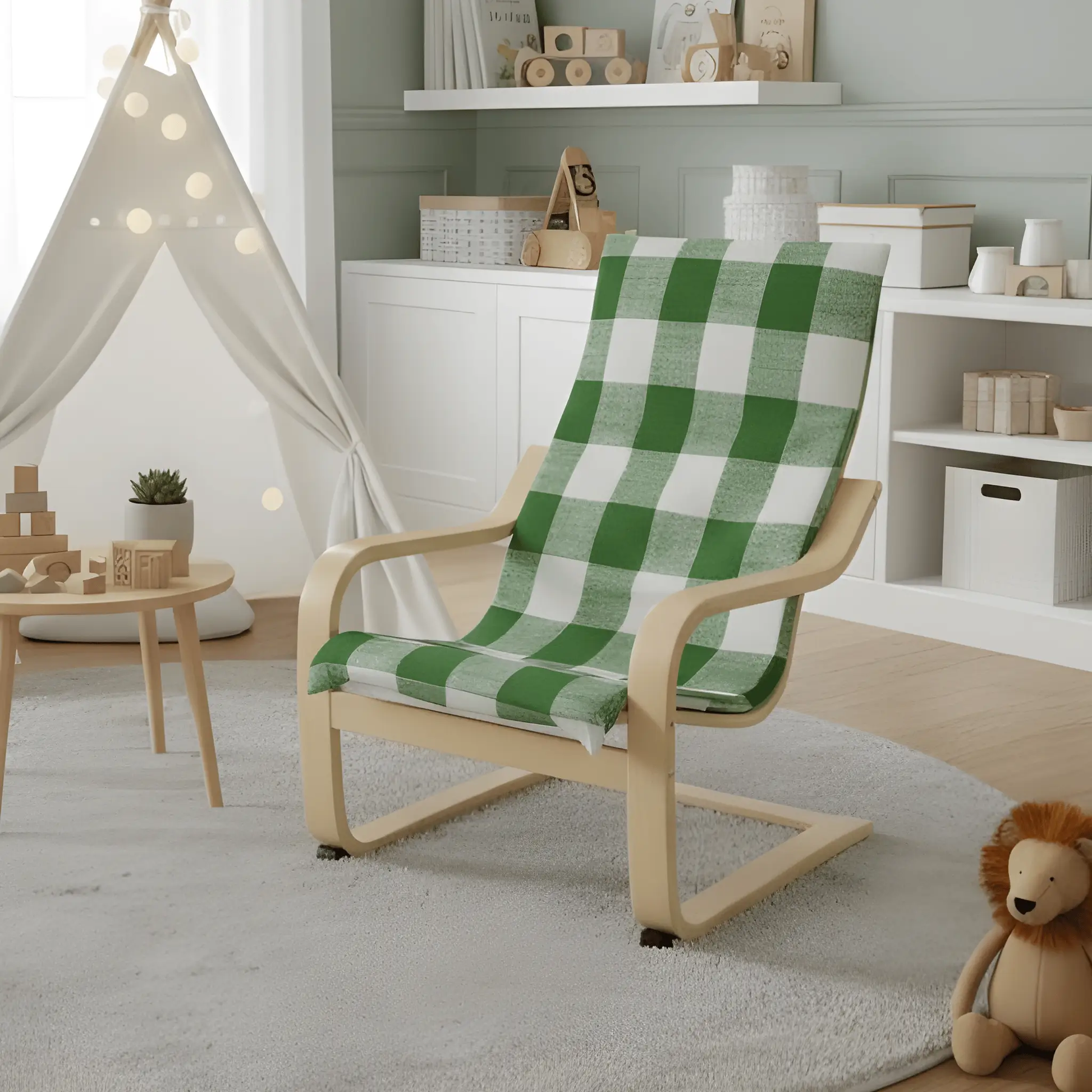 Green Check Slipcover, Compatible with IKEA Children's Poang Chair from PriceLows™