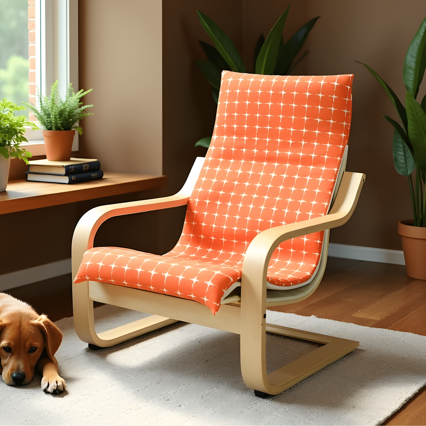 Orange Geometric Pattern Cushion Cover, Compatible with IKEA Children's Poang from PriceLows™