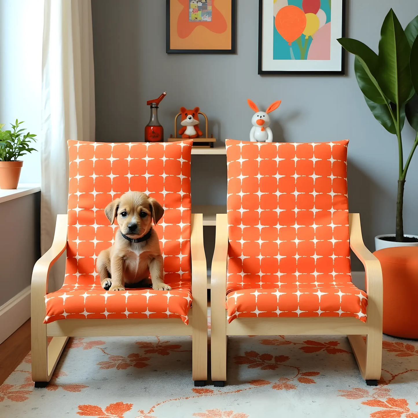 Orange Geometric Pattern Cushion Cover, Compatible with IKEA Children's Poang from PriceLows™