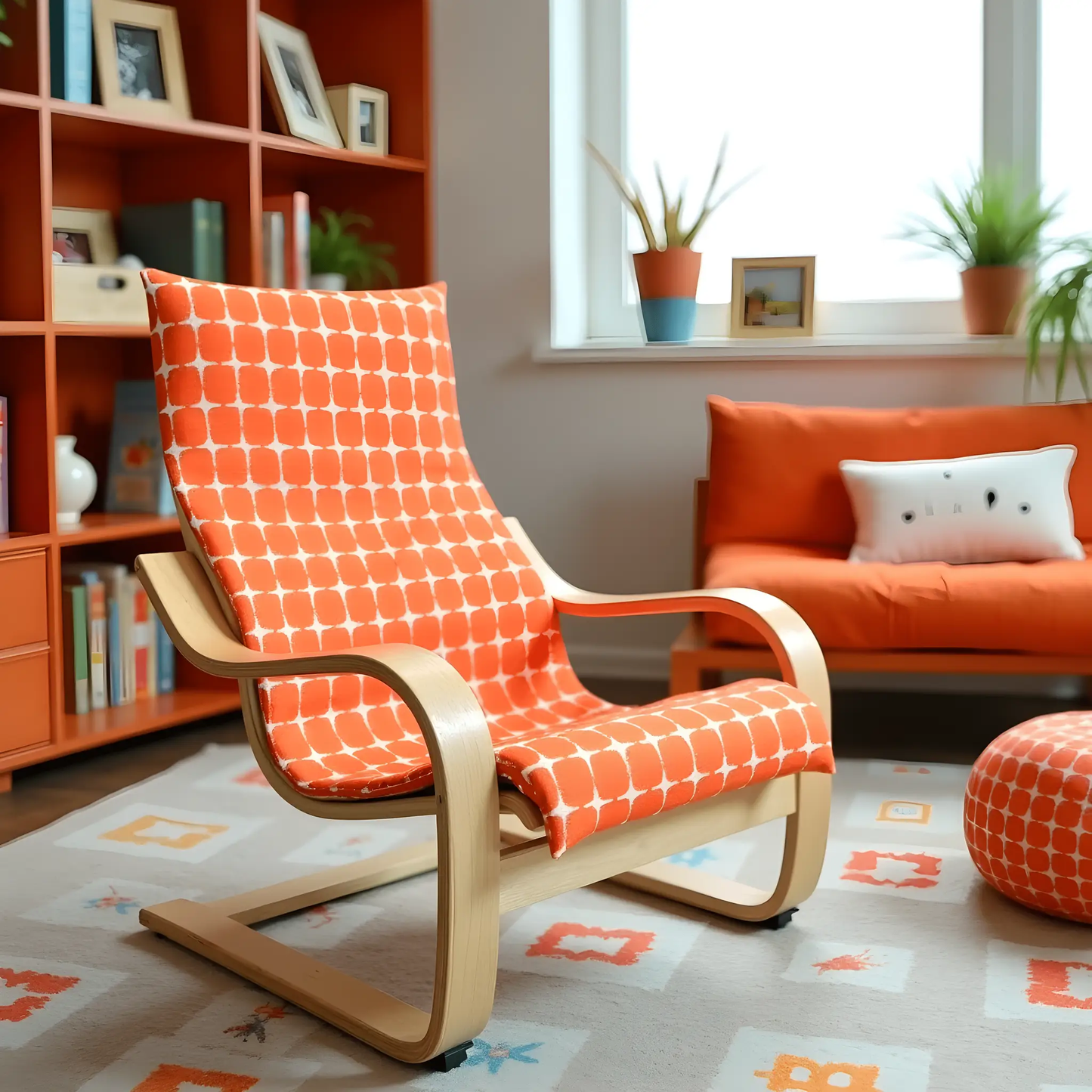 Orange Geometric Pattern Cushion Cover, Compatible with IKEA Children's Poang from PriceLows™