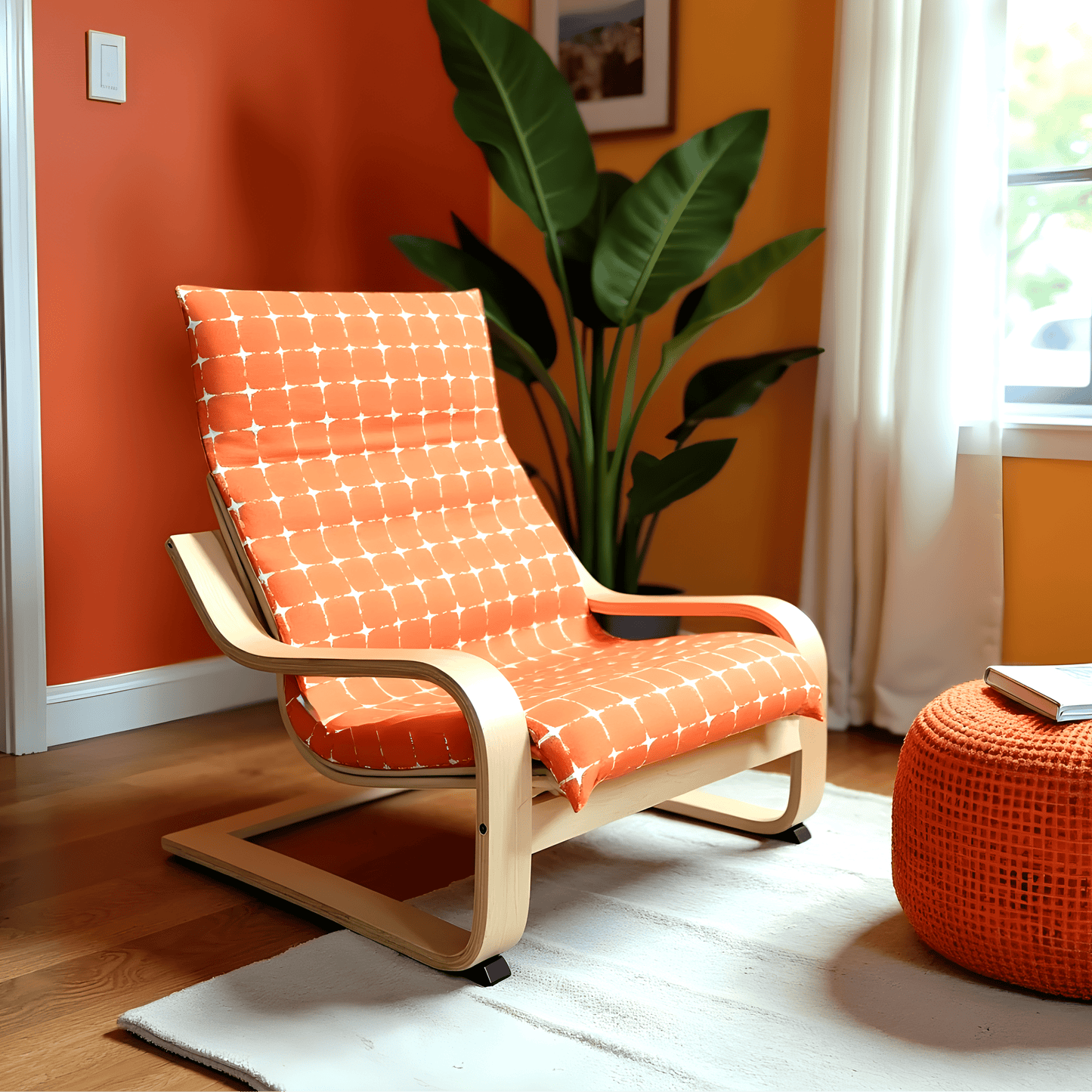 Orange Geometric Pattern Cushion Cover, Compatible with IKEA Children's Poang from PriceLows™