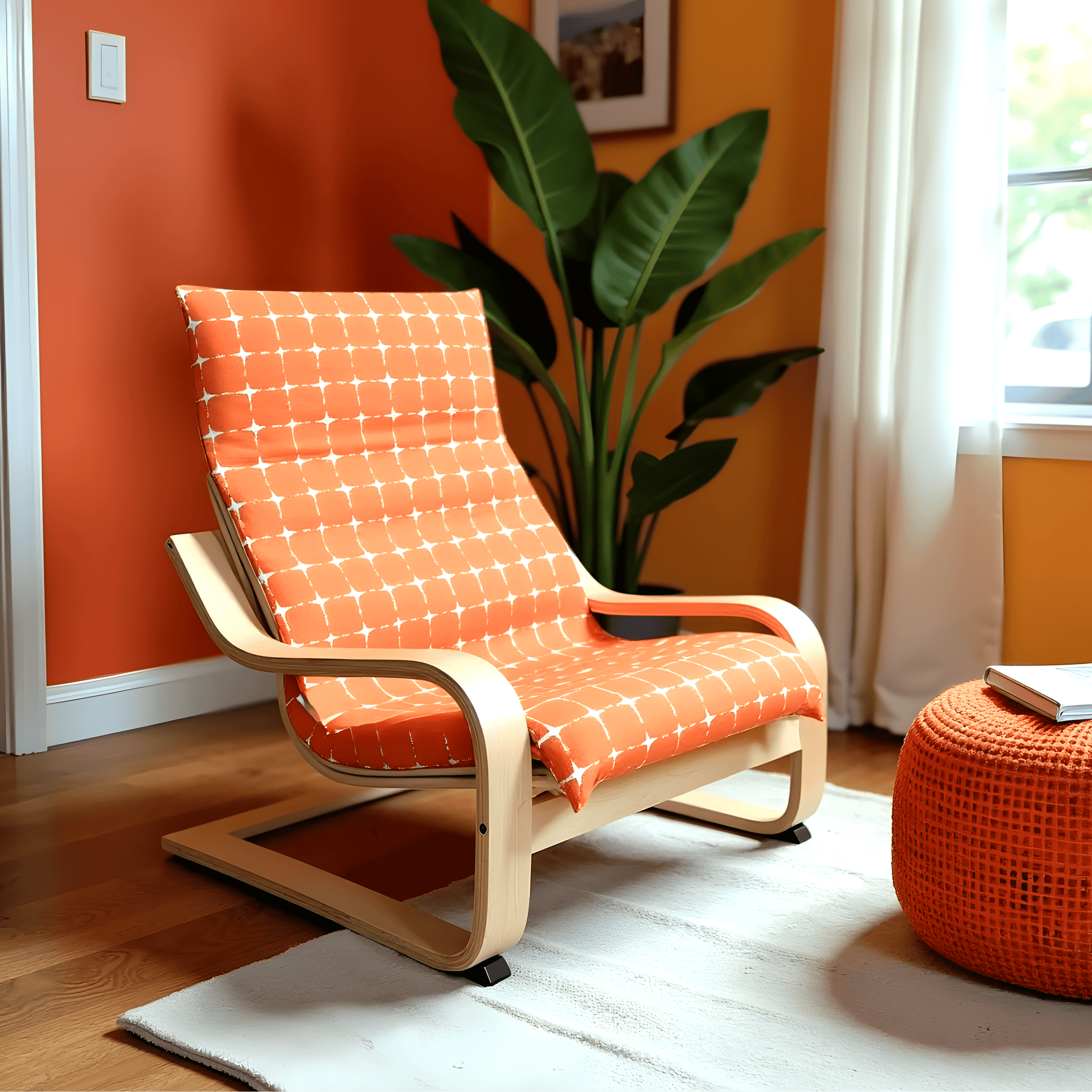 Orange Geometric Pattern Cushion Cover, Compatible with IKEA Children's Poang from PriceLows™
