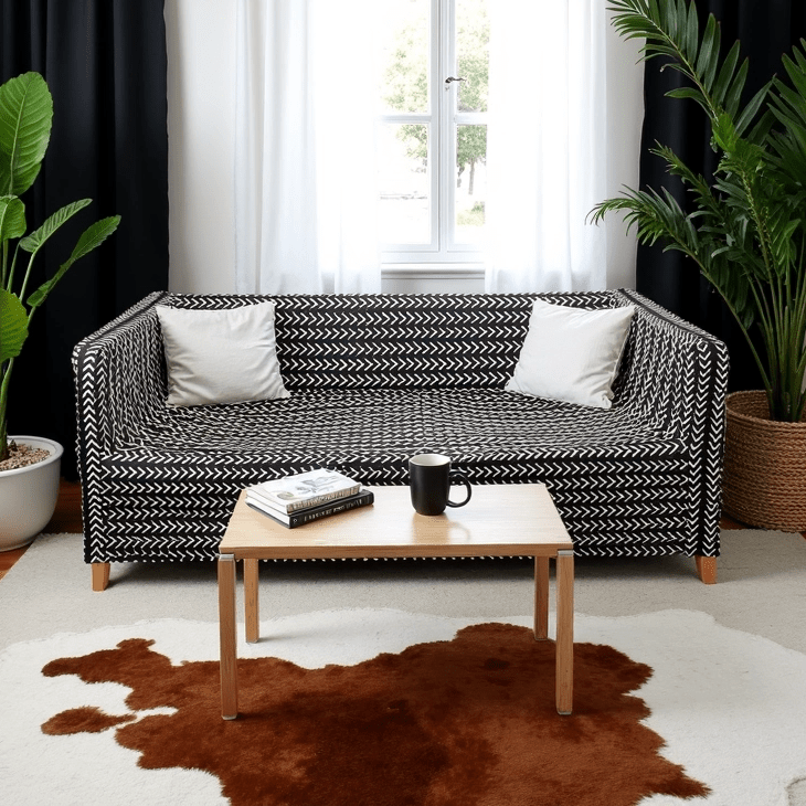 Black Boho Mudcloth Slipcover – Compatible with IKEA Knopparp Sofa (2-Seater or 3-Seater) from PriceLows™