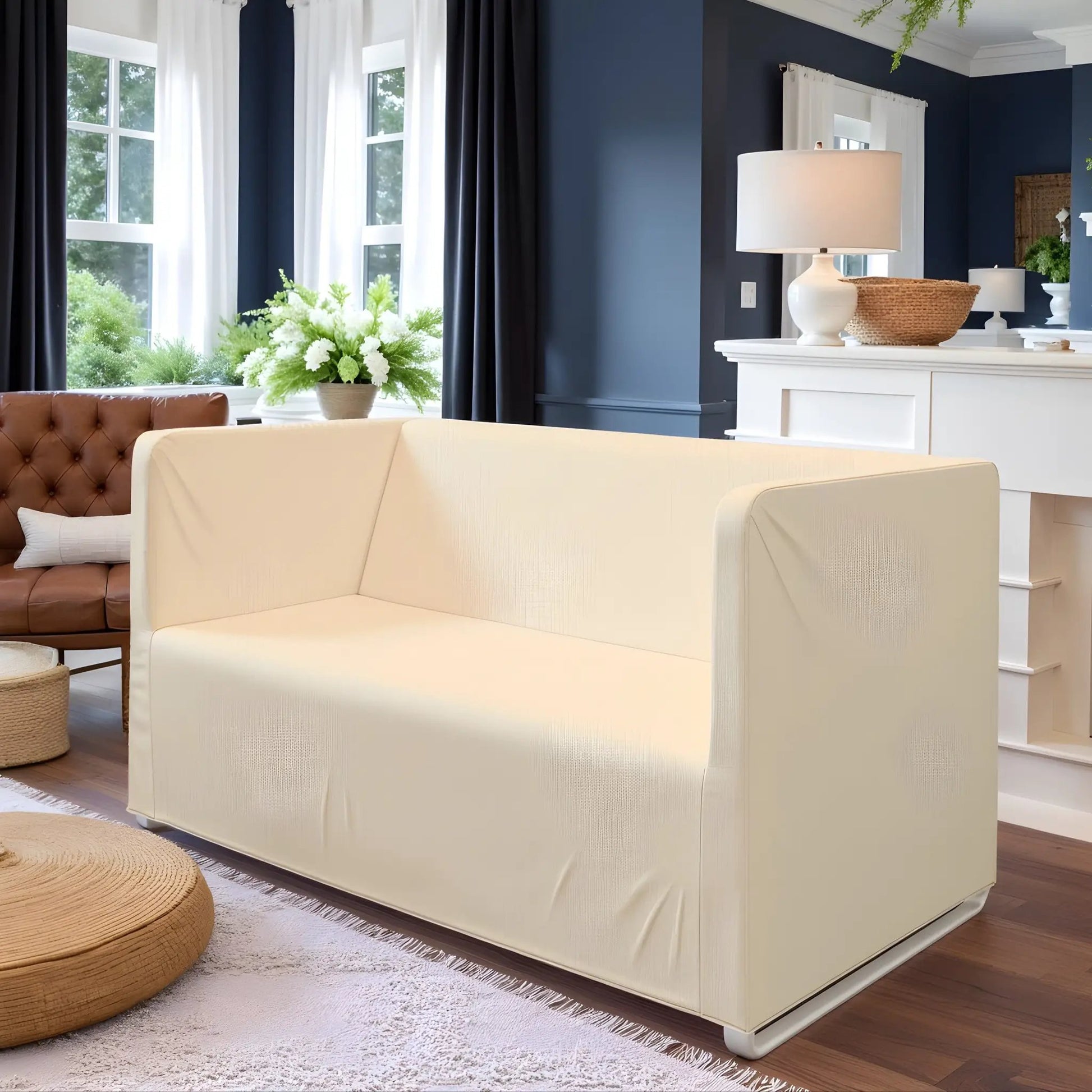 Farmhouse Beige European Linen Slipcover – Compatible with IKEA Knopparp Sofa (2-Seater or 3-Seater) from PriceLows™