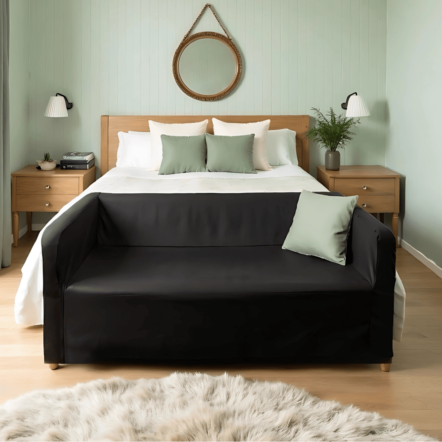 Solid Black European Linen Slipcover – Compatible with IKEA Knopparp Sofa (3-Seater) from PriceLows™