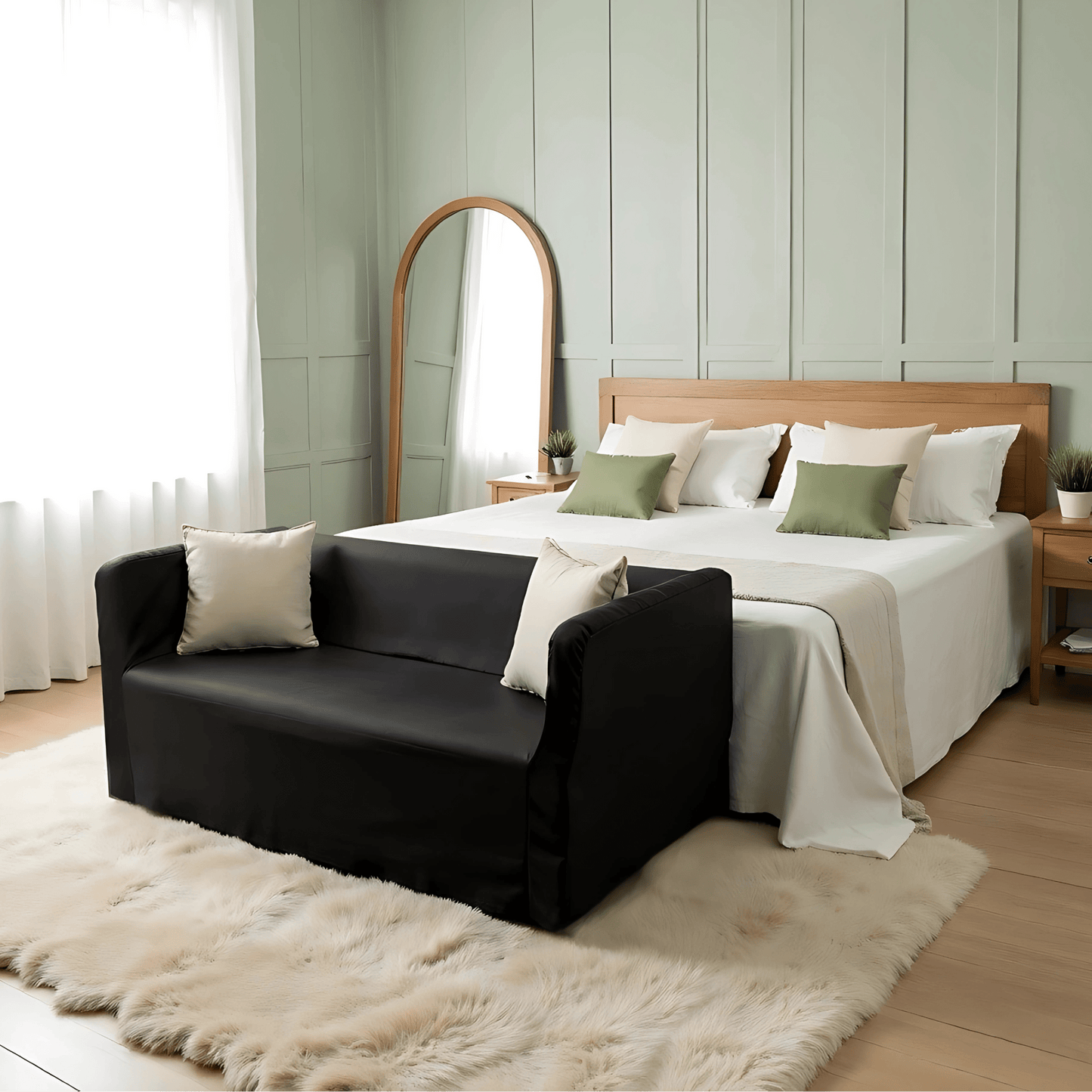 Solid Black European Linen Slipcover – Compatible with IKEA Knopparp Sofa (3-Seater) from PriceLows™