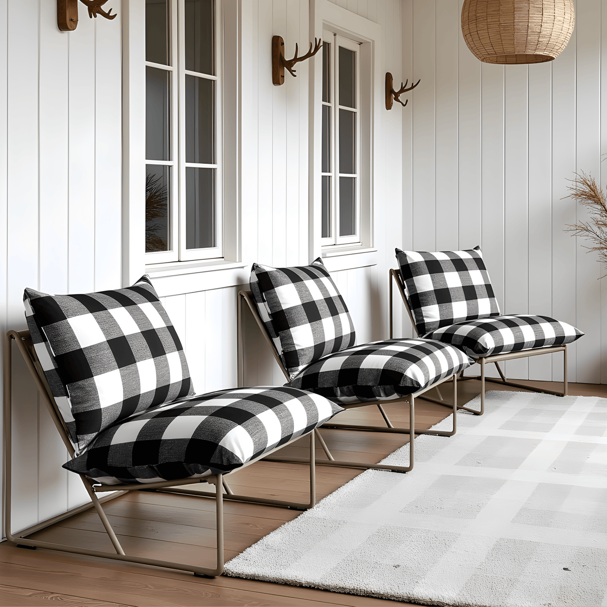 Black Check Outdoor Slipcovers, Compatible with IKEA Havsten - Made to Order | Outdoor_Seating | Outdoor Living Use | Outdoor Living
