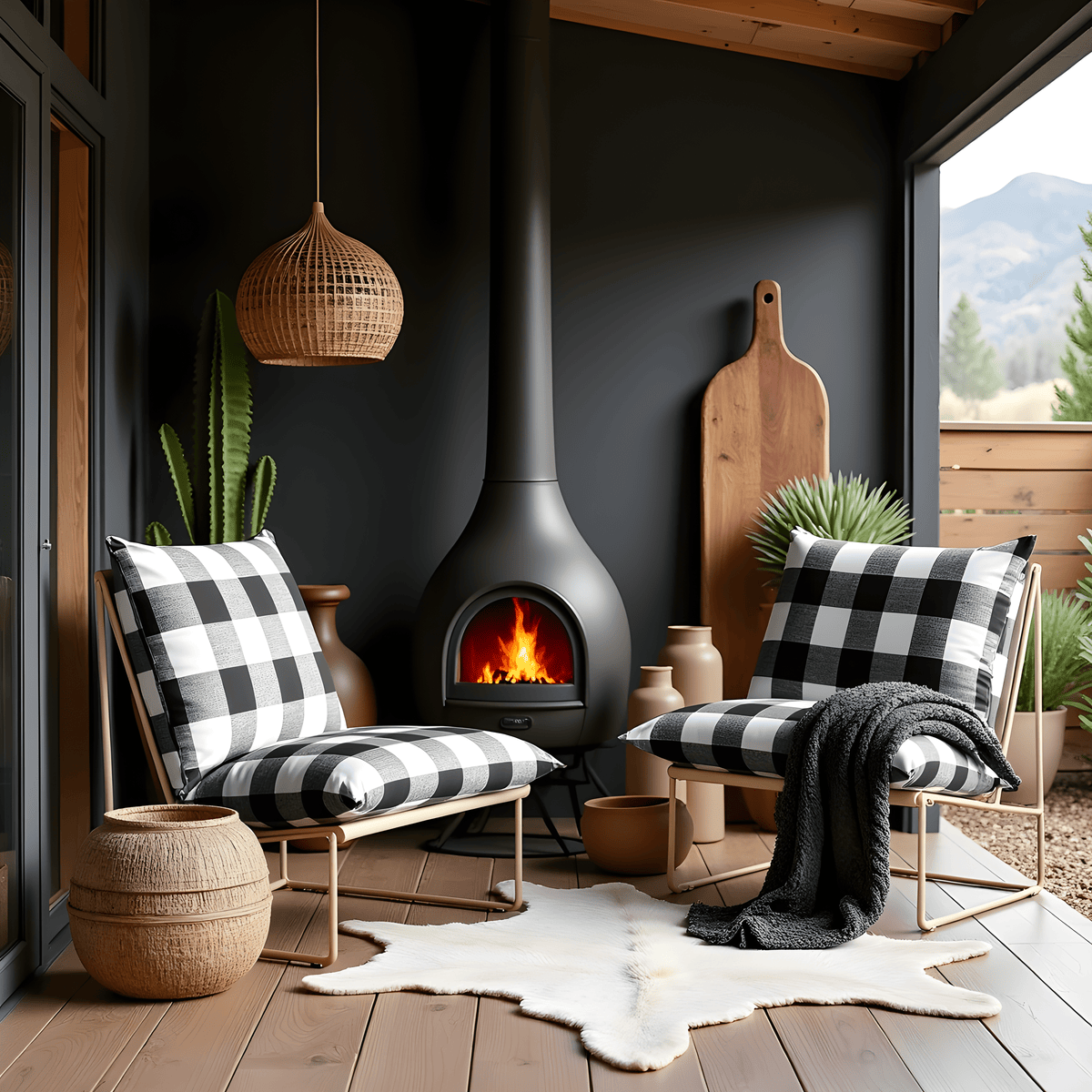 Black Check Outdoor Slipcovers, Compatible with IKEA Havsten - Made to Order | Outdoor_Seating | Outdoor Living Use | Outdoor Living