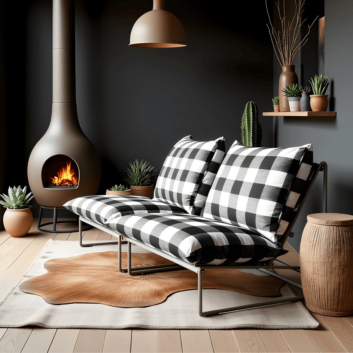 Black Check Outdoor Slipcovers, Compatible with IKEA Havsten - Made to Order | Outdoor_Seating | Outdoor Living Use | Outdoor Living