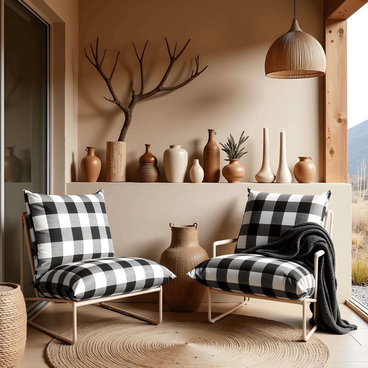Black Check Outdoor Slipcovers, Compatible with IKEA Havsten - Made to Order | Outdoor_Seating | Outdoor Living Use | Outdoor Living