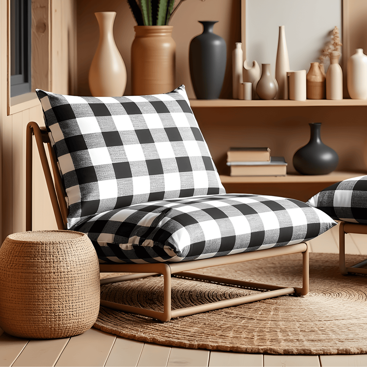 Black Check Outdoor Slipcovers, Compatible with IKEA Havsten - Made to Order | Outdoor_Seating | Outdoor Living Use | Outdoor Living