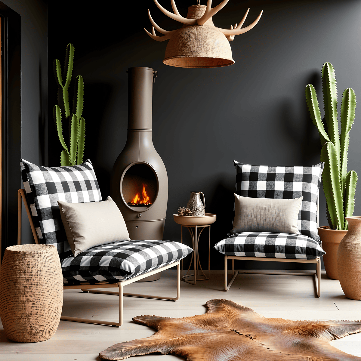 Black Check Outdoor Slipcovers, Compatible with IKEA Havsten - Made to Order | Outdoor_Seating | Outdoor Living Use | Outdoor Living