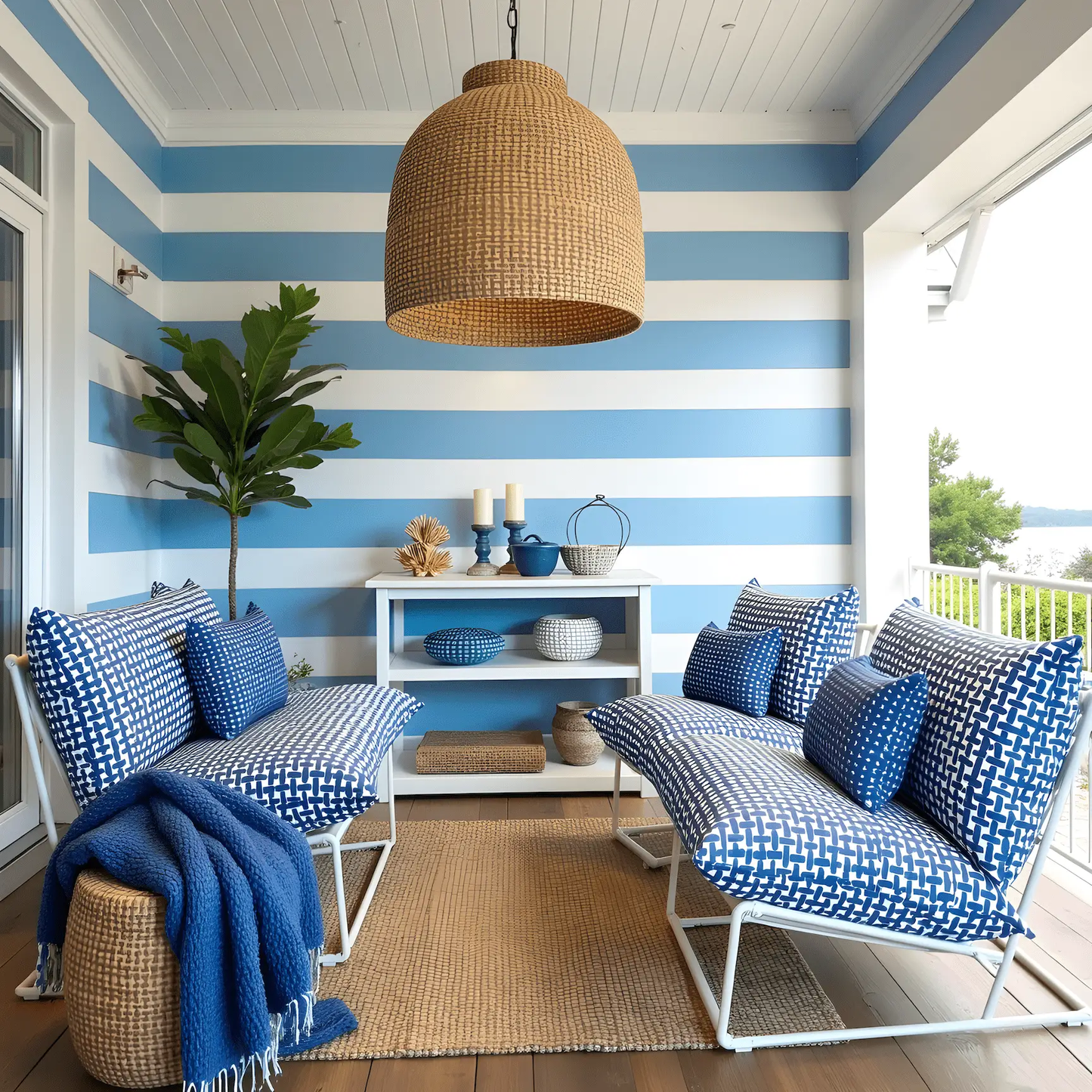 Modern Navy Blue Lattice Print Outdoor Slipcovers, Compatible with IKEA Havsten from PriceLows™