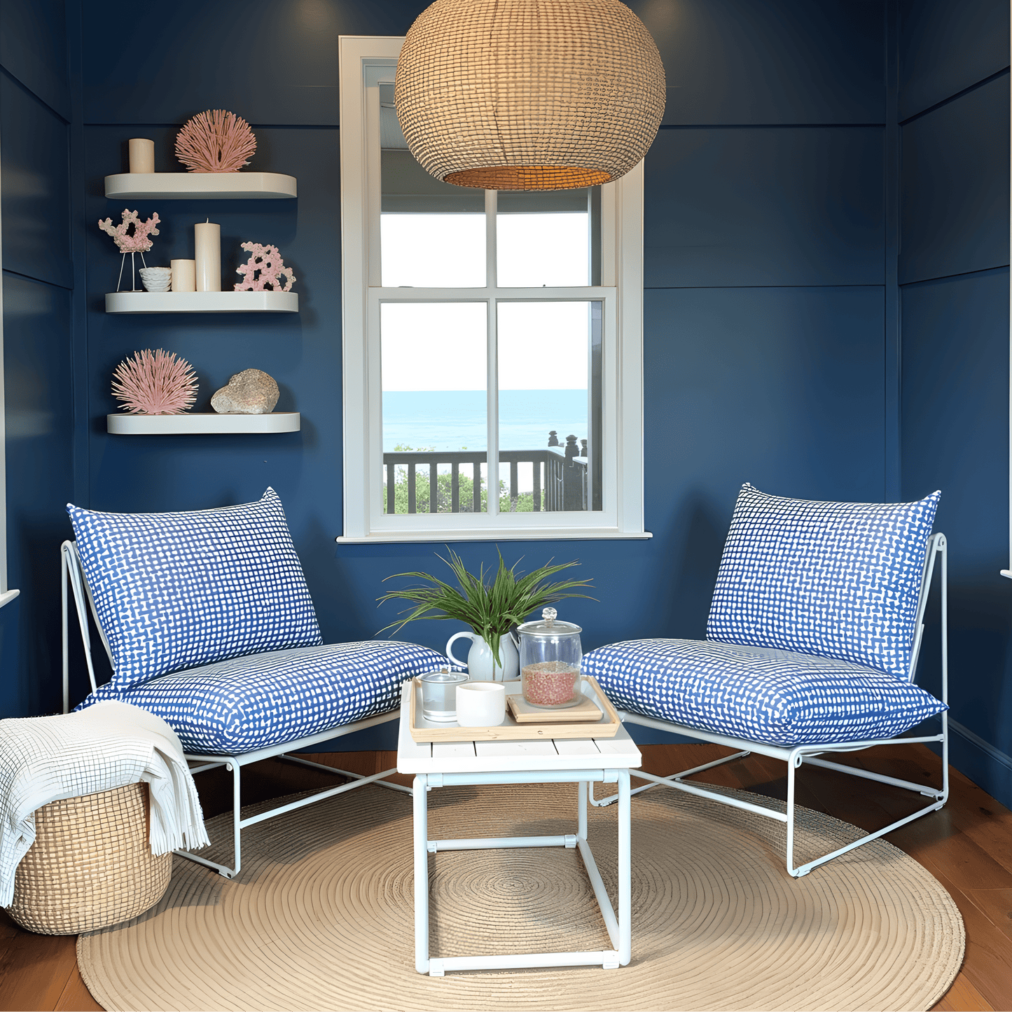 Modern Navy Blue Lattice Print Outdoor Slipcovers, Compatible with IKEA Havsten from PriceLows™