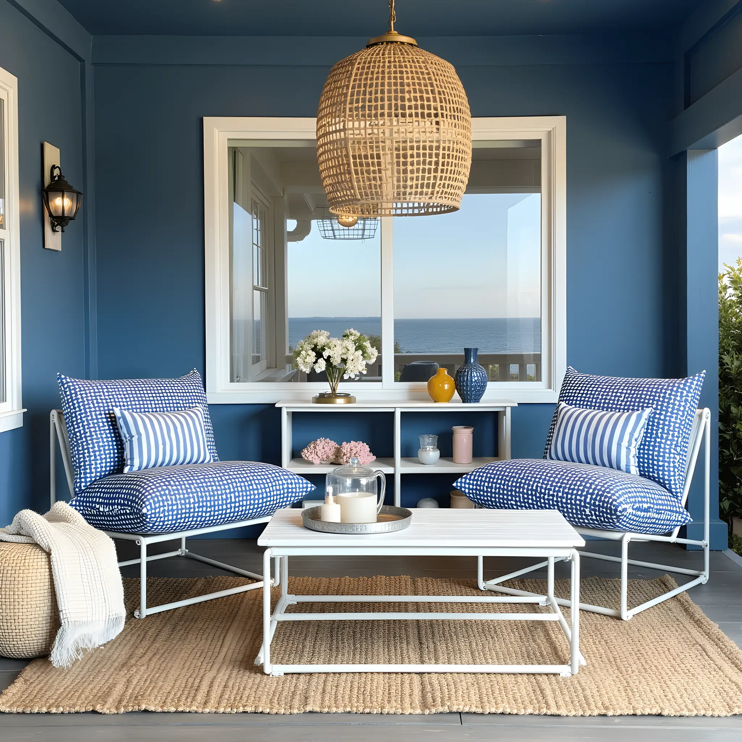 Modern Navy Blue Lattice Print Outdoor Slipcovers, Compatible with IKEA Havsten from PriceLows™