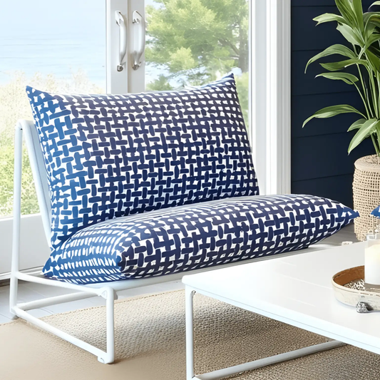 Modern Navy Blue Lattice Print Outdoor Slipcovers, Compatible with IKEA Havsten from PriceLows™