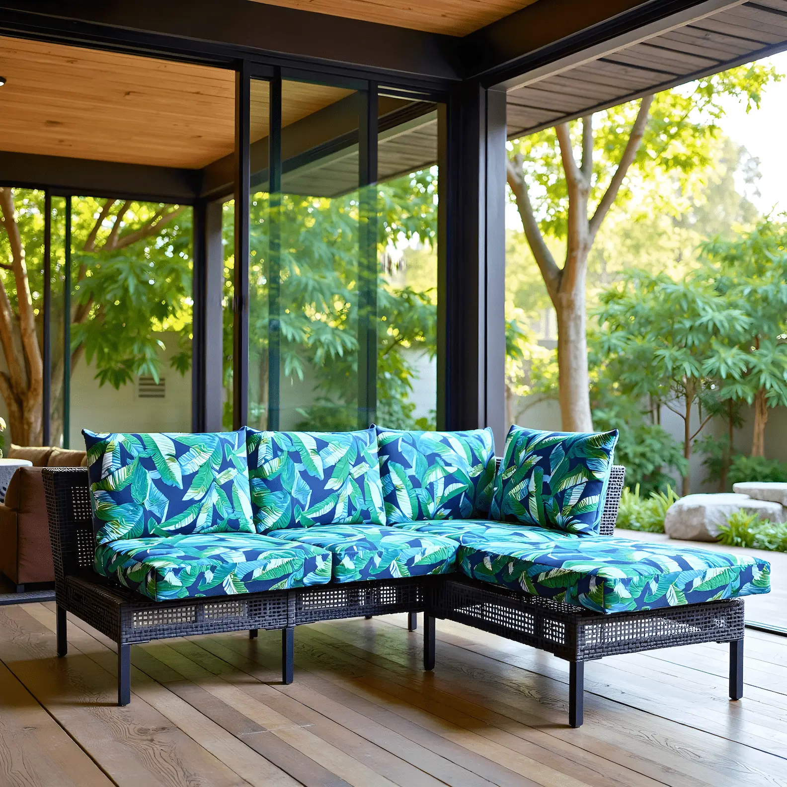 Navy Green Banana Leaf Outdoor Slip Covers, Compatible with IKEA Duvholmen from PriceLows™