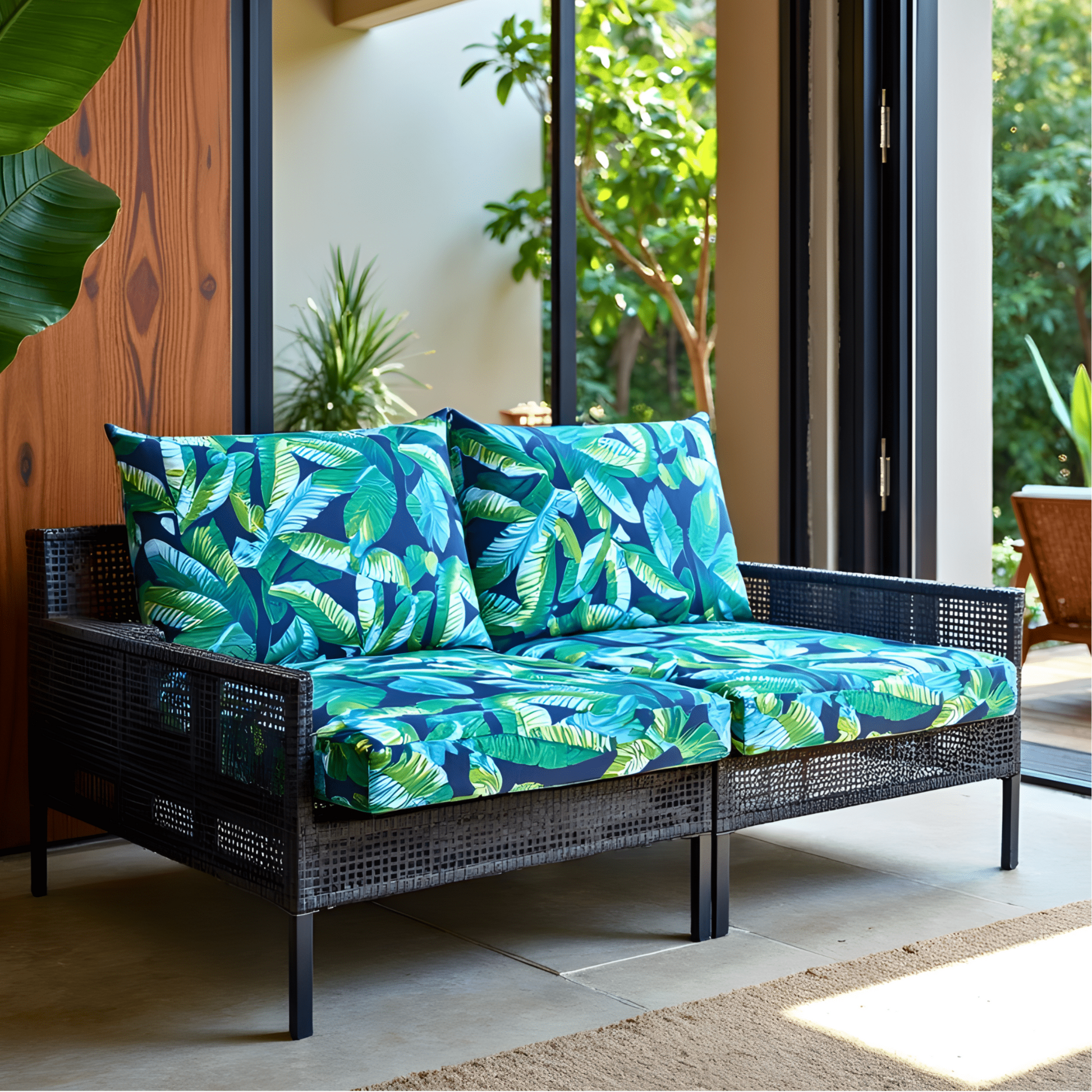 Green Banana Leaf Outdoor Slipcover Set – 4 Pack (2 Duvholmen Pillow Covers + 2 Duvholmen Seat Covers) from PriceLows™