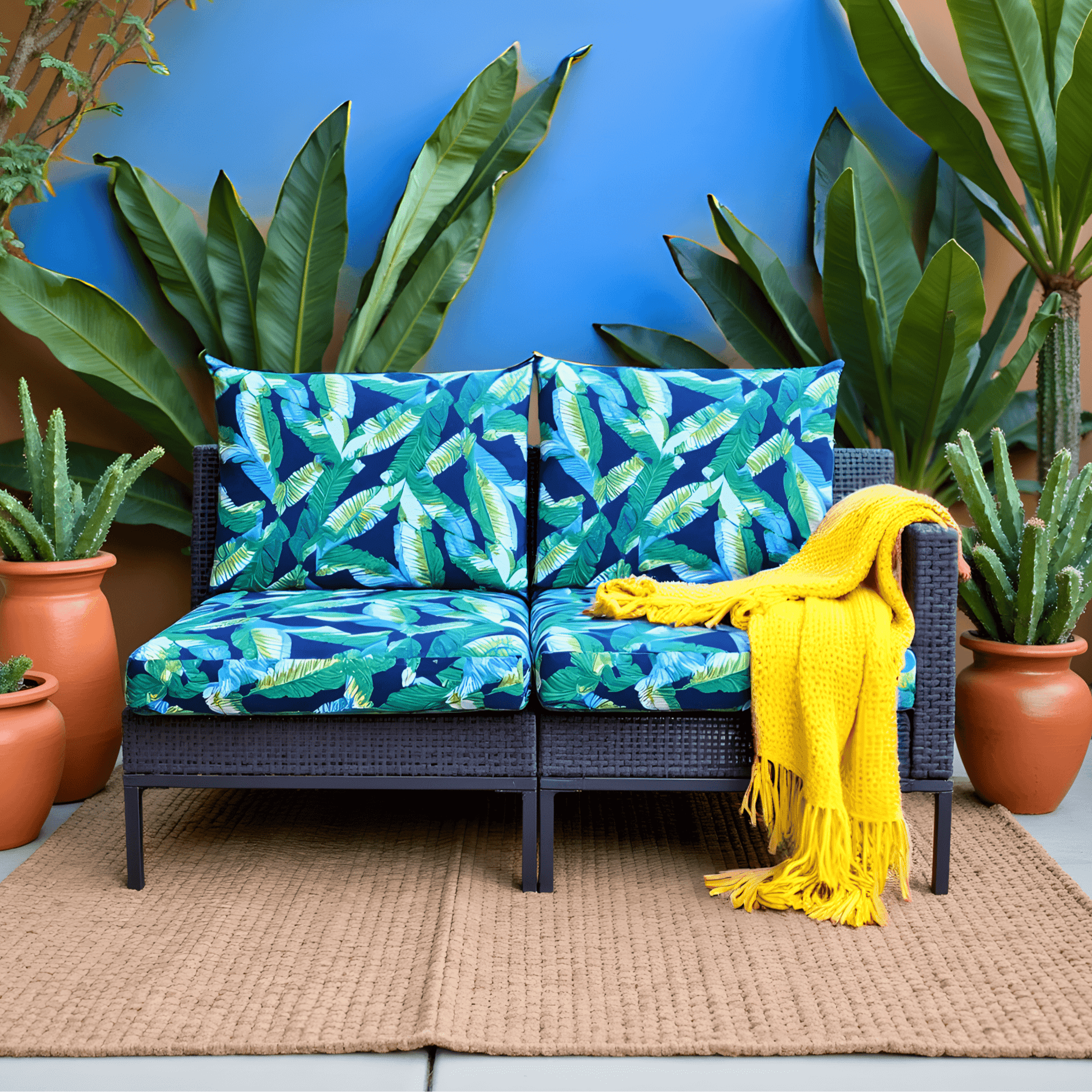 Navy Green Banana Leaf Outdoor Slip Covers, Compatible with IKEA Duvholmen Kuddarna from PriceLows™