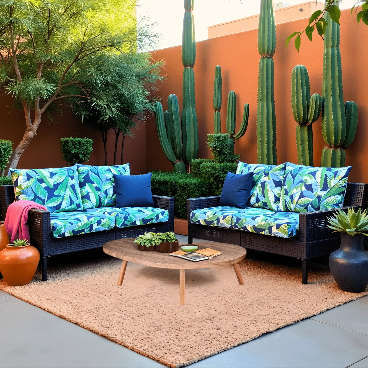 Green Banana Leaf Outdoor Slipcover Set – 4 Pack (2 Duvholmen Pillow Covers + 2 Duvholmen Seat Covers) from PriceLows™