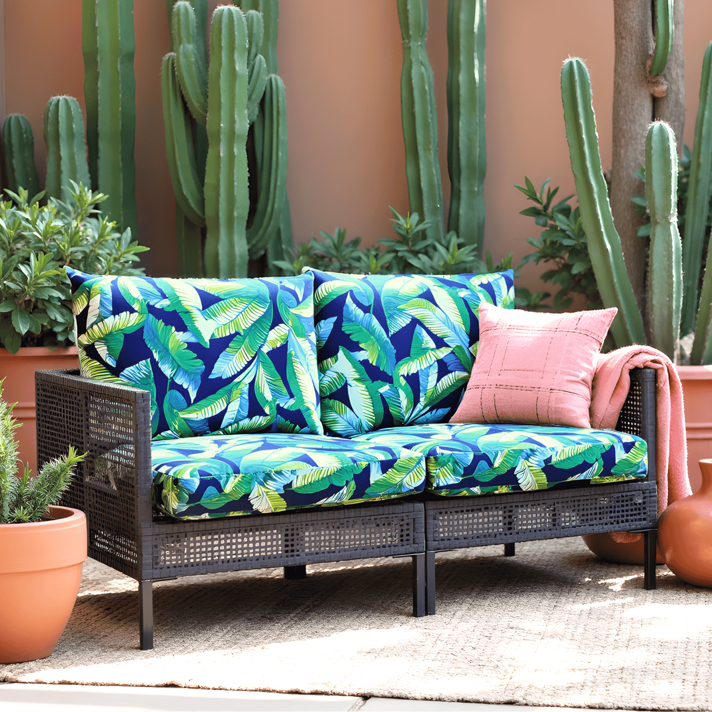 Navy Green Banana Leaf Outdoor Slip Covers, Compatible with IKEA Duvholmen Kuddarna from PriceLows™