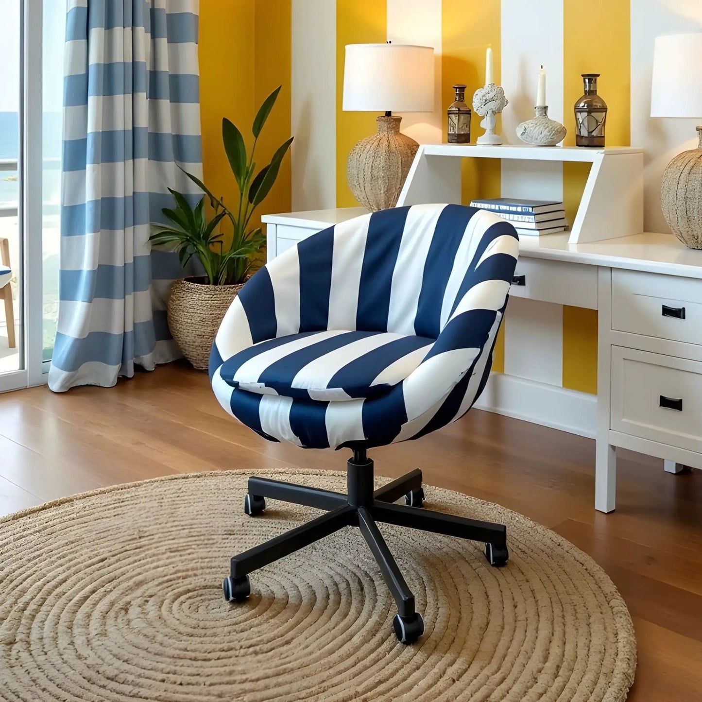 Navy Blue and White Stripe Slipcover – Compatible with IKEA Skruvsta Chair from PriceLows™