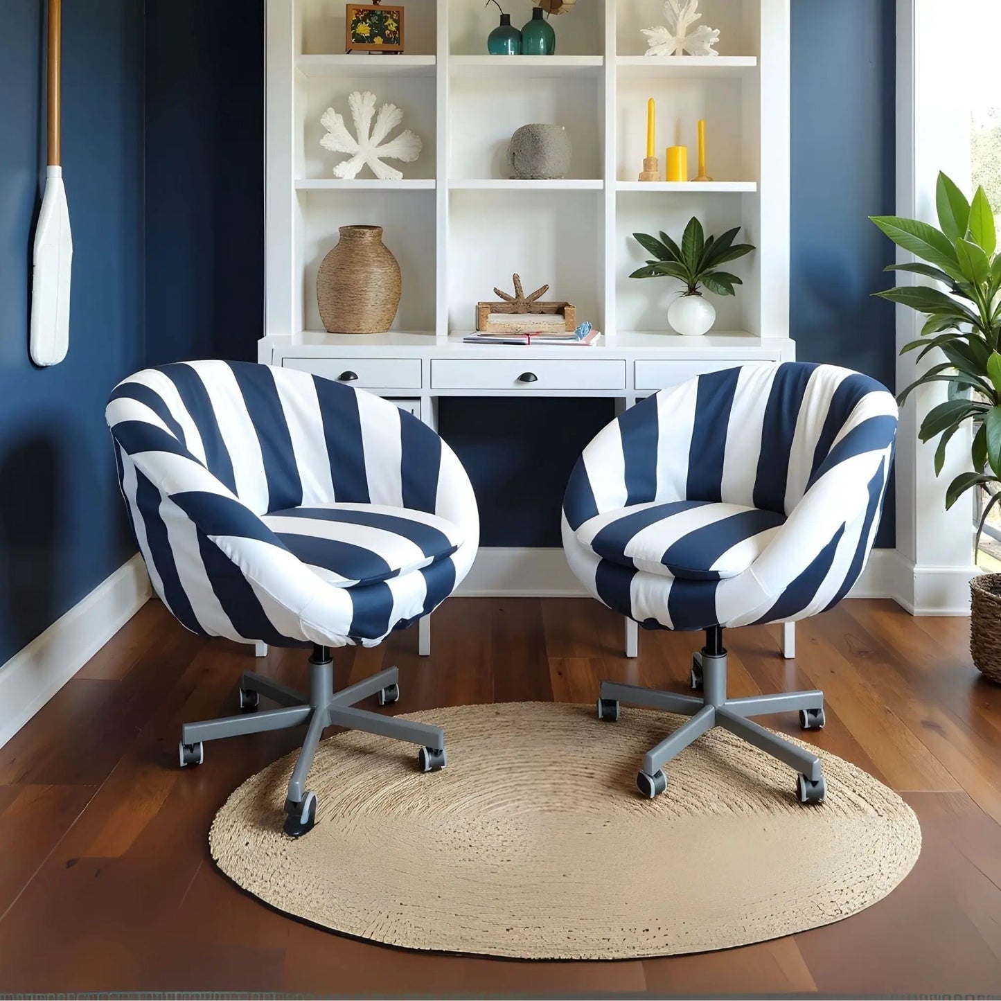Navy Blue and White Stripe Slipcover – Compatible with IKEA Skruvsta Chair from PriceLows™