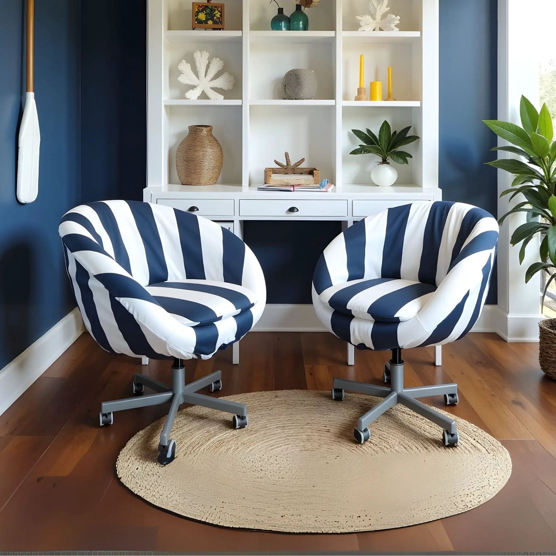 Navy Blue and White Stripe Slipcover – Compatible with IKEA Skruvsta Chair from PriceLows™