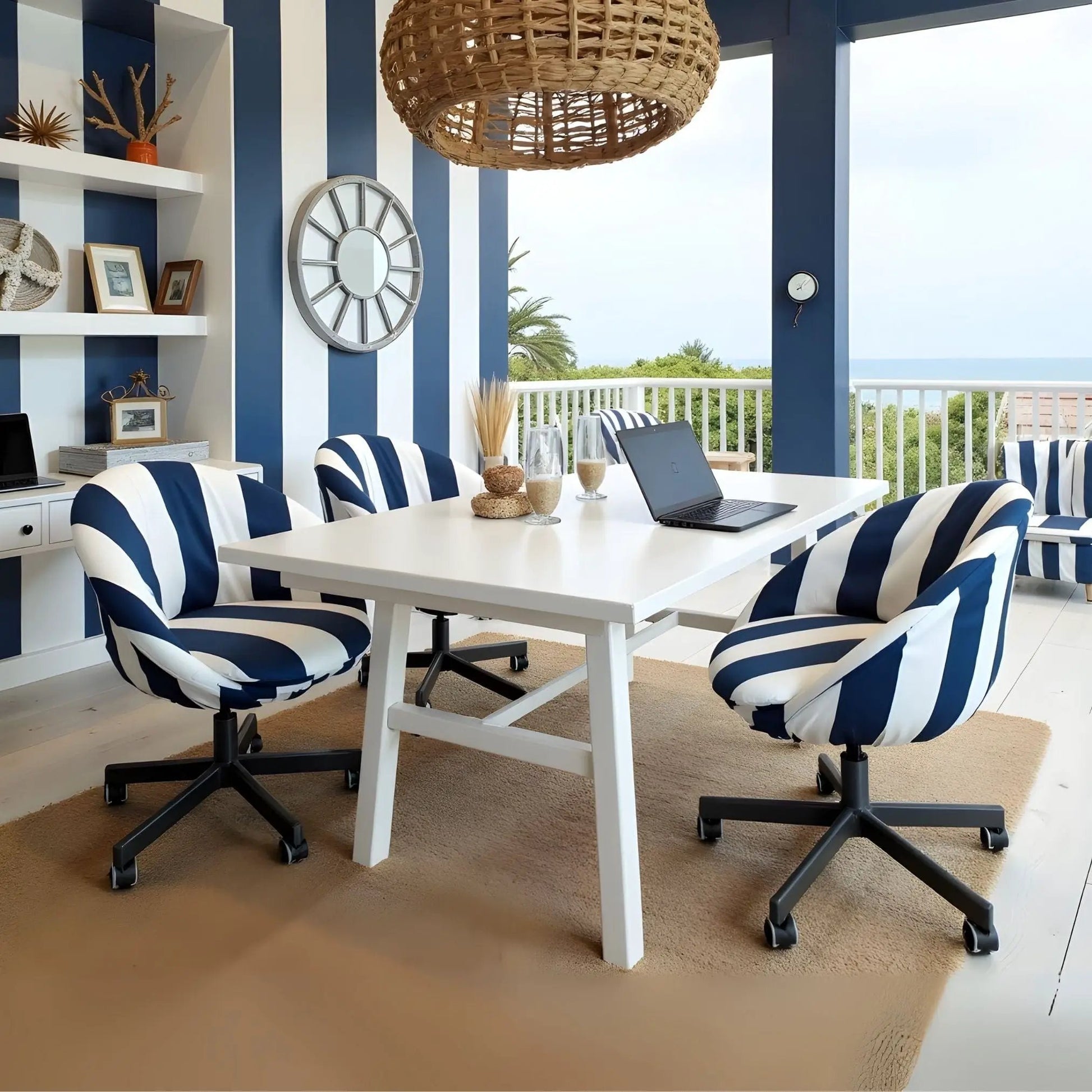 Navy Blue and White Stripe Slipcover – Compatible with IKEA Skruvsta Chair from PriceLows™