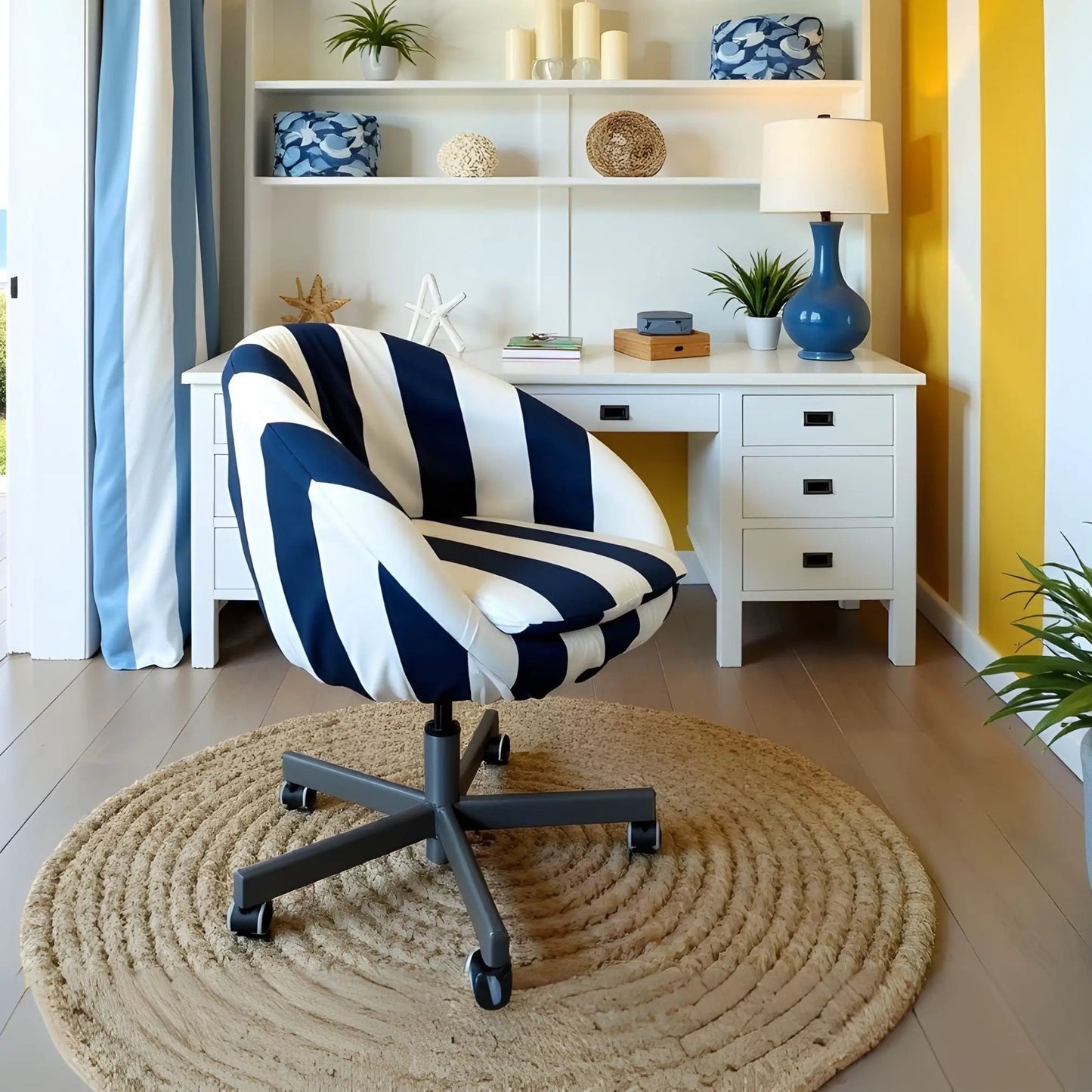 Navy Blue and White Stripe Slipcover – Compatible with IKEA Skruvsta Chair from PriceLows™