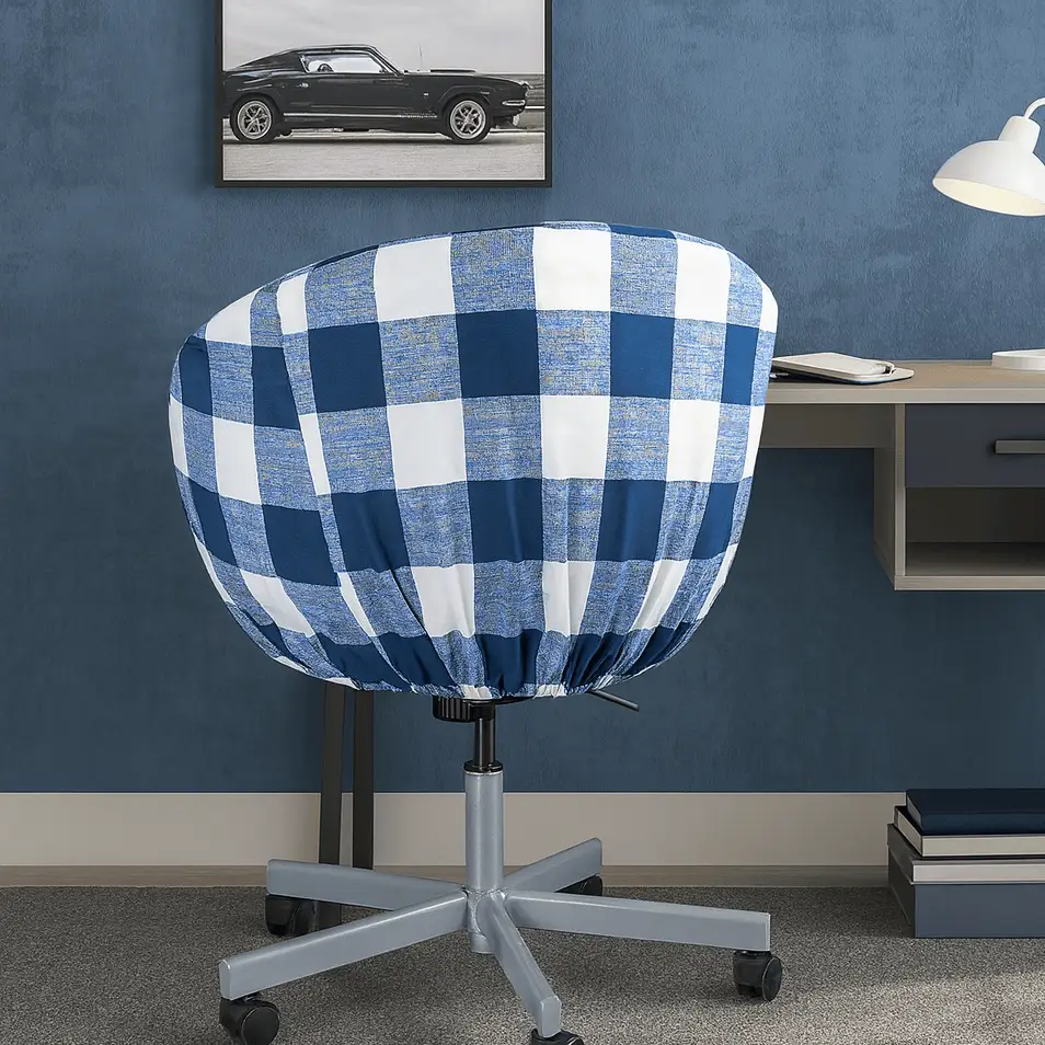 Navy Blue Buffalo Check Plaid Slipcover, Compatible with IKEA Skruvsta Chair – Classic, Modern, and Custom-Fit from PriceLows™