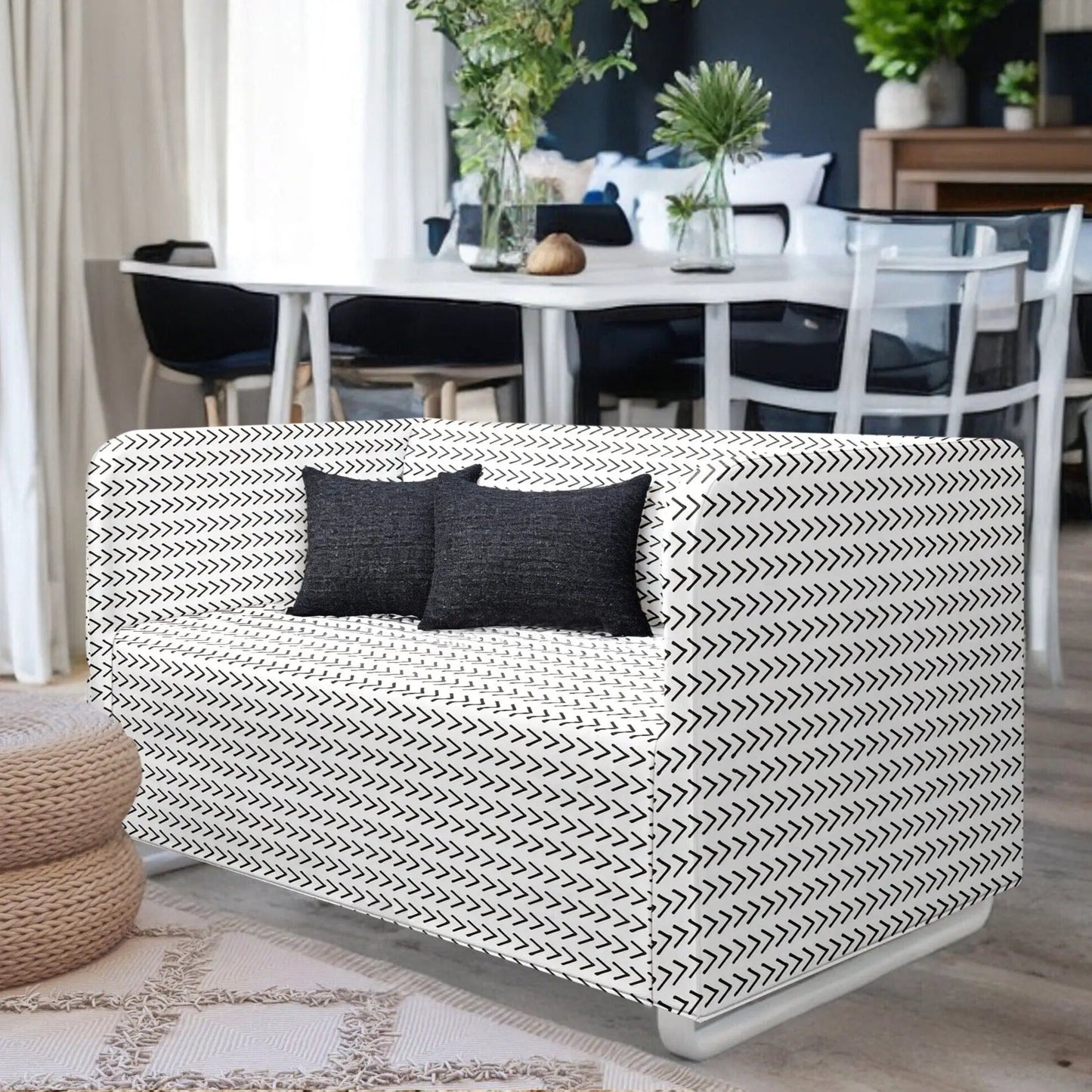 White Boho Mudcloth Slipcover – Compatible with IKEA Knopparp Sofa (2-Seater or 3-Seater) from PriceLows™