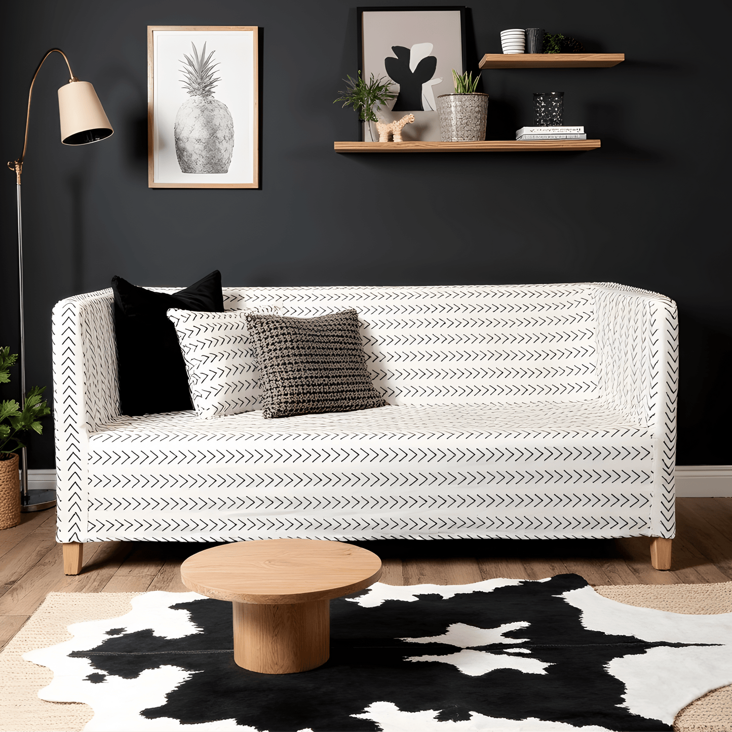 White Boho Mudcloth Slipcover – Compatible with IKEA Knopparp Sofa (2-Seater or 3-Seater) from PriceLows™