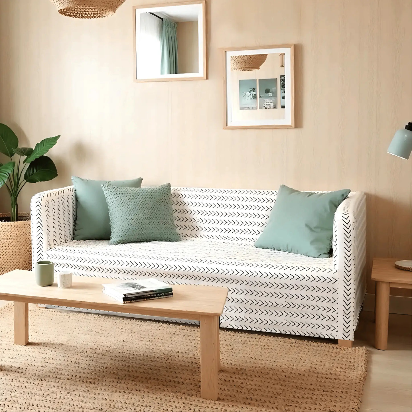 White Boho Mudcloth Slipcover – Compatible with IKEA Knopparp Sofa (2-Seater or 3-Seater) from PriceLows™