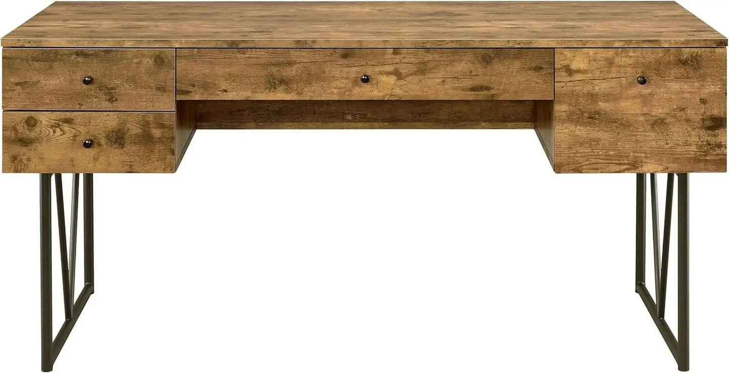 Rustic 63 Inch Writing Desk with Four Storage Drawers from PriceLows™