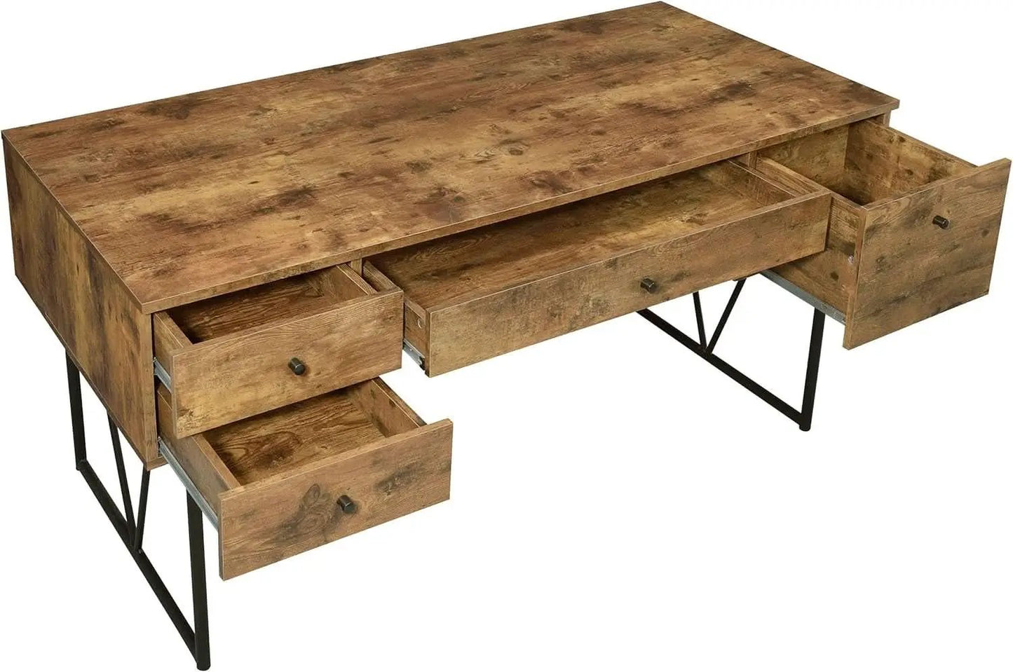 Rustic 63 Inch Writing Desk with Four Storage Drawers from PriceLows™