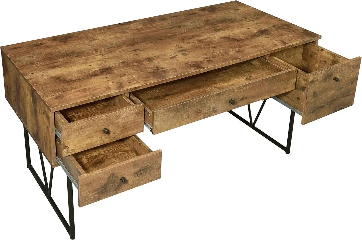 Rustic 63 Inch Writing Desk with Four Storage Drawers from PriceLows™