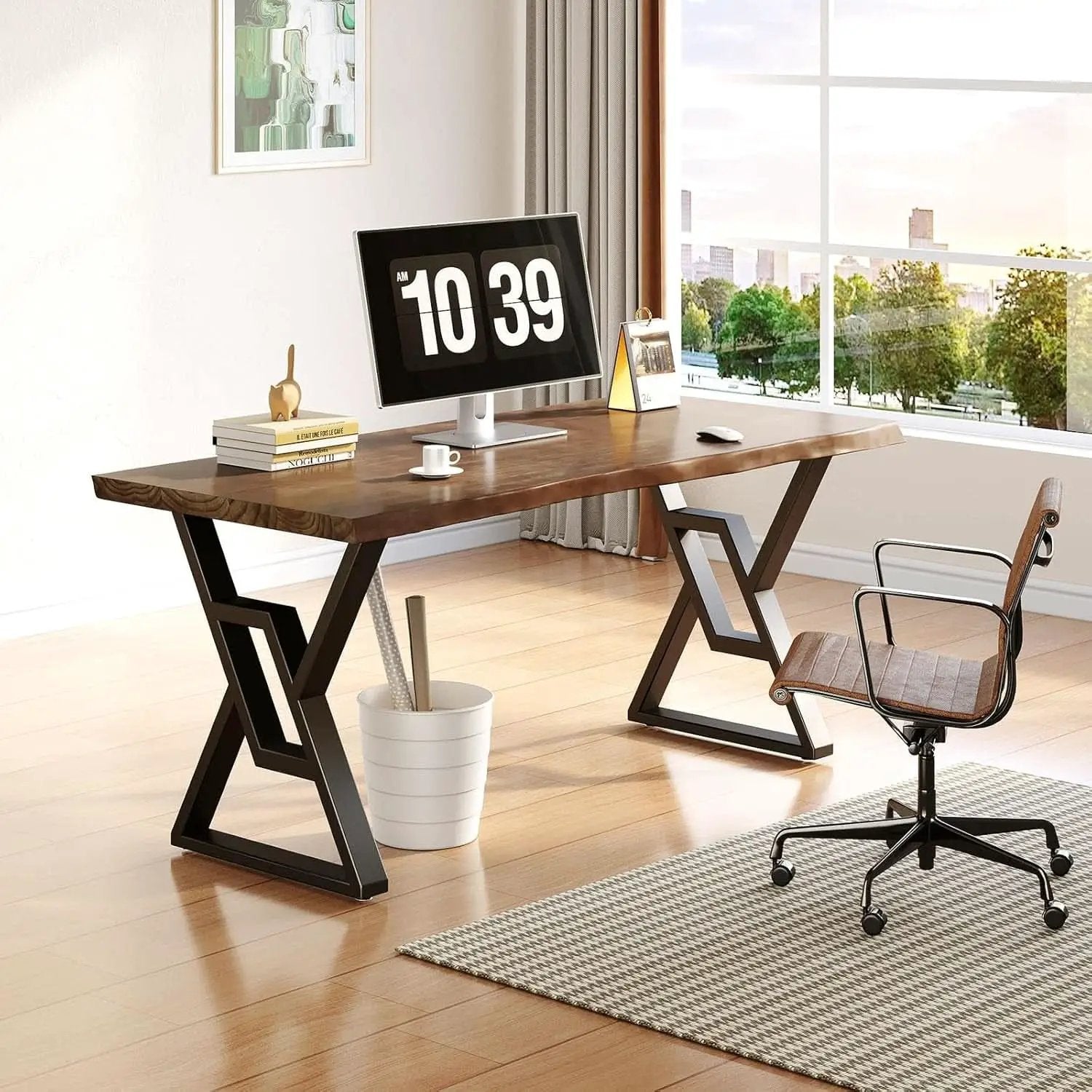 Rustic Brown 55 Inch Solid Wood Computer Desk Home Office from PriceLows™
