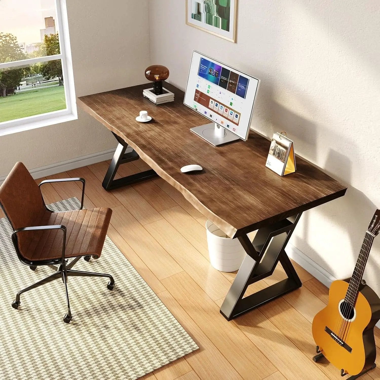Rustic Brown 55 Inch Solid Wood Computer Desk Home Office from PriceLows™