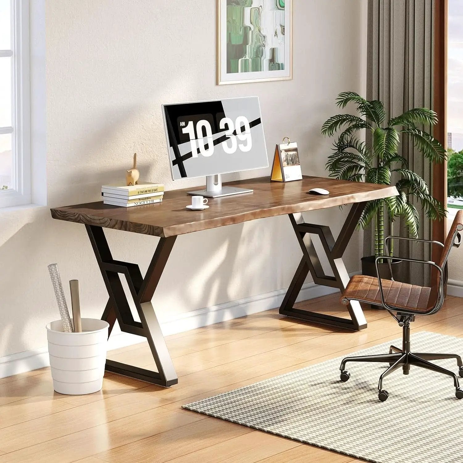 Rustic Brown 55 Inch Solid Wood Computer Desk Home Office from PriceLows™