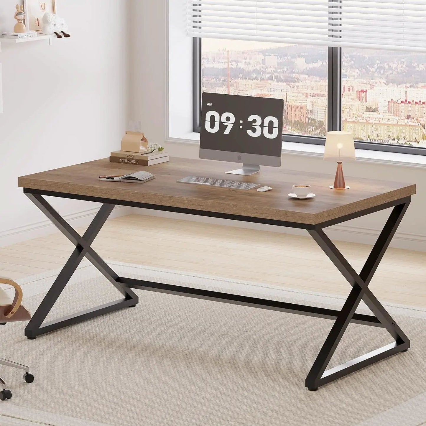 Rustic Oak 55 Inch Computer Desk For Home Office Modern from PriceLows™