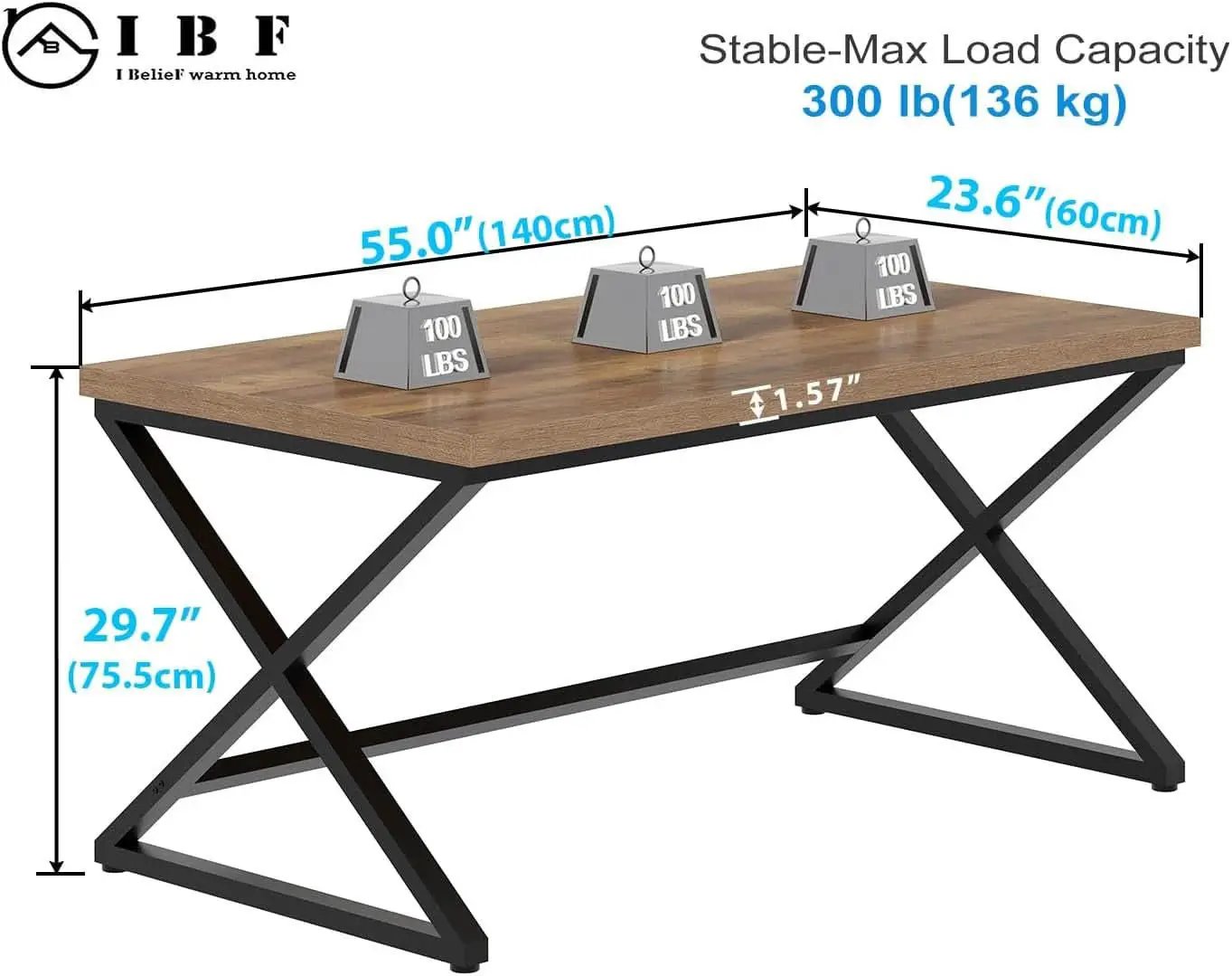 Rustic Oak 55 Inch Computer Desk For Home Office Modern from PriceLows™