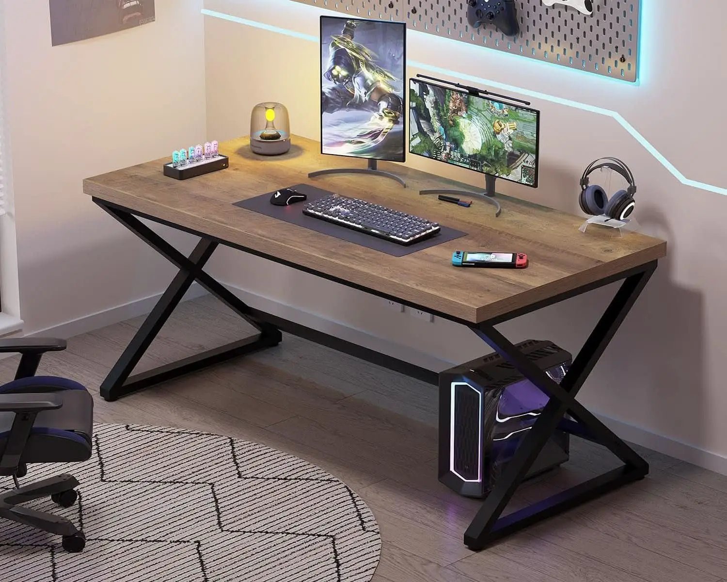 Rustic Oak 55 Inch Computer Desk For Home Office Modern from PriceLows™