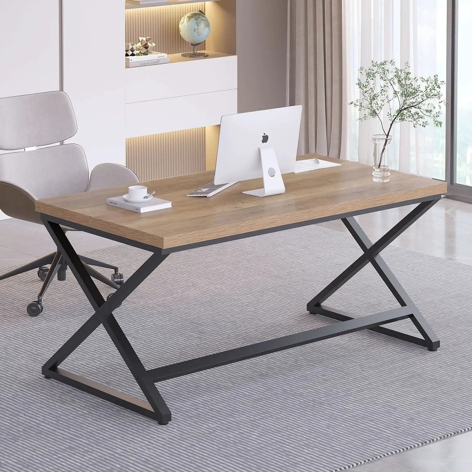 Rustic Oak 55 Inch Computer Desk For Home Office Modern from PriceLows™