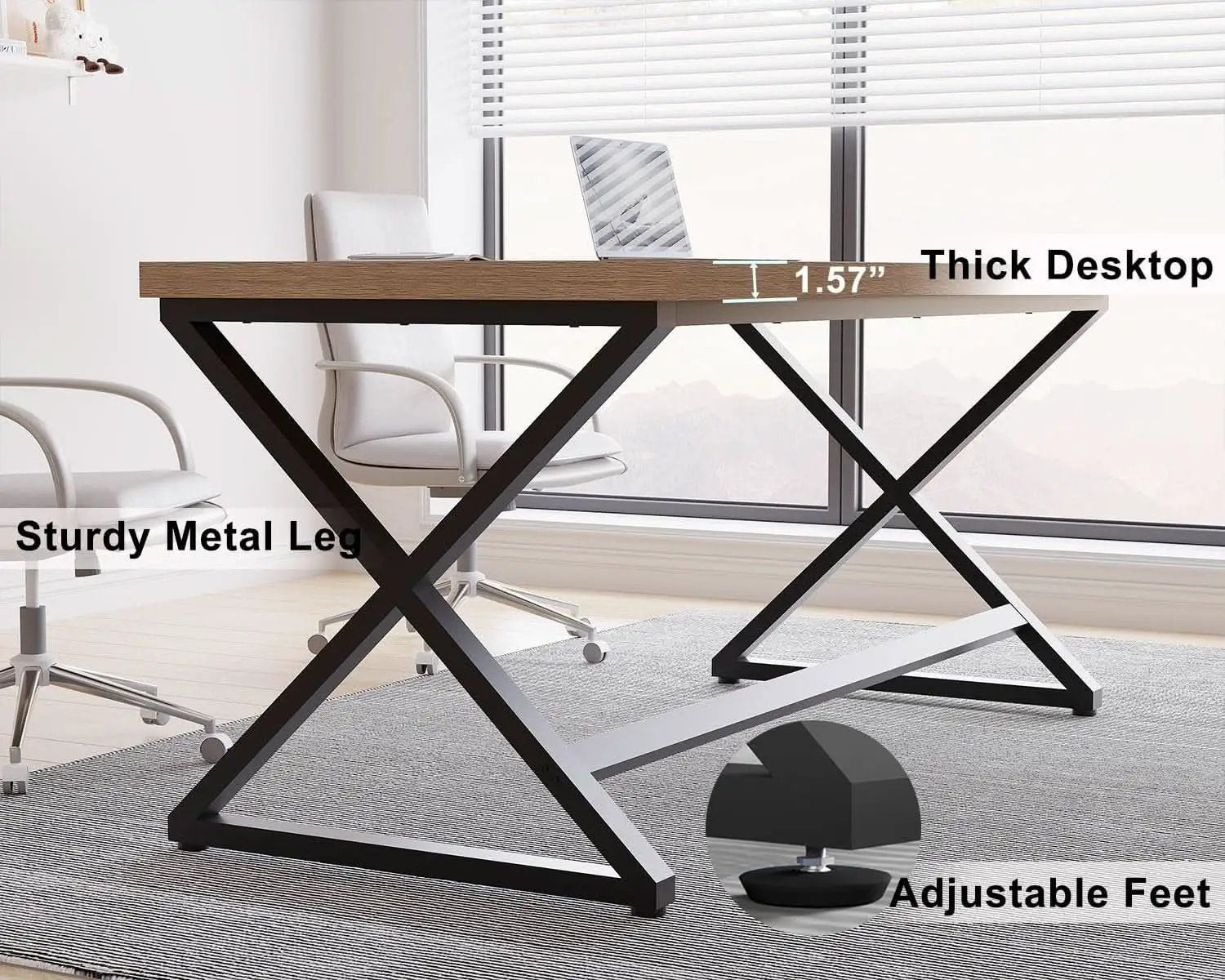 Rustic Oak 55 Inch Computer Desk For Home Office Modern from PriceLows™